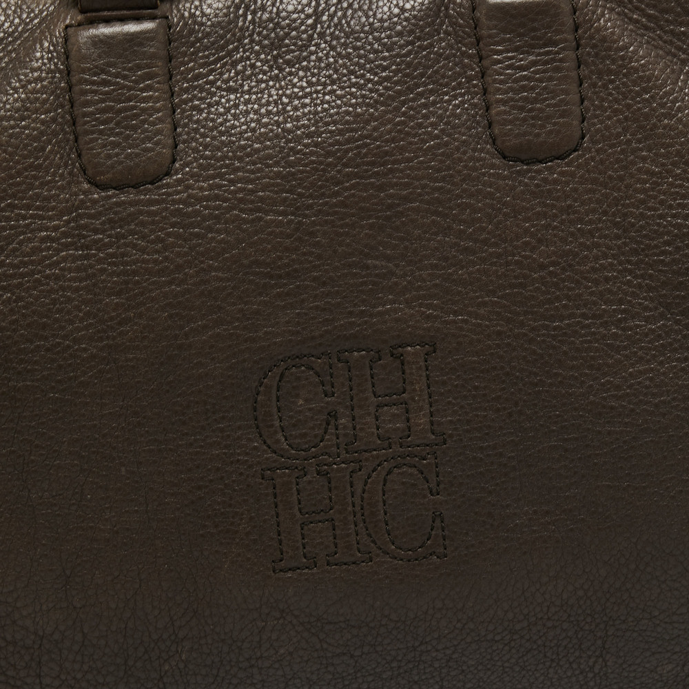 CH CAROLINA HERRERA Dark Grey Monogram Leather Large Boston Bag - Picture 6 of 8